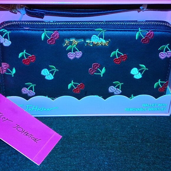 Betsey Johnson Handbags - Betsey Johnson Cherry Embroidered Wallet NWT – Boxed Zip Around with Wristlet